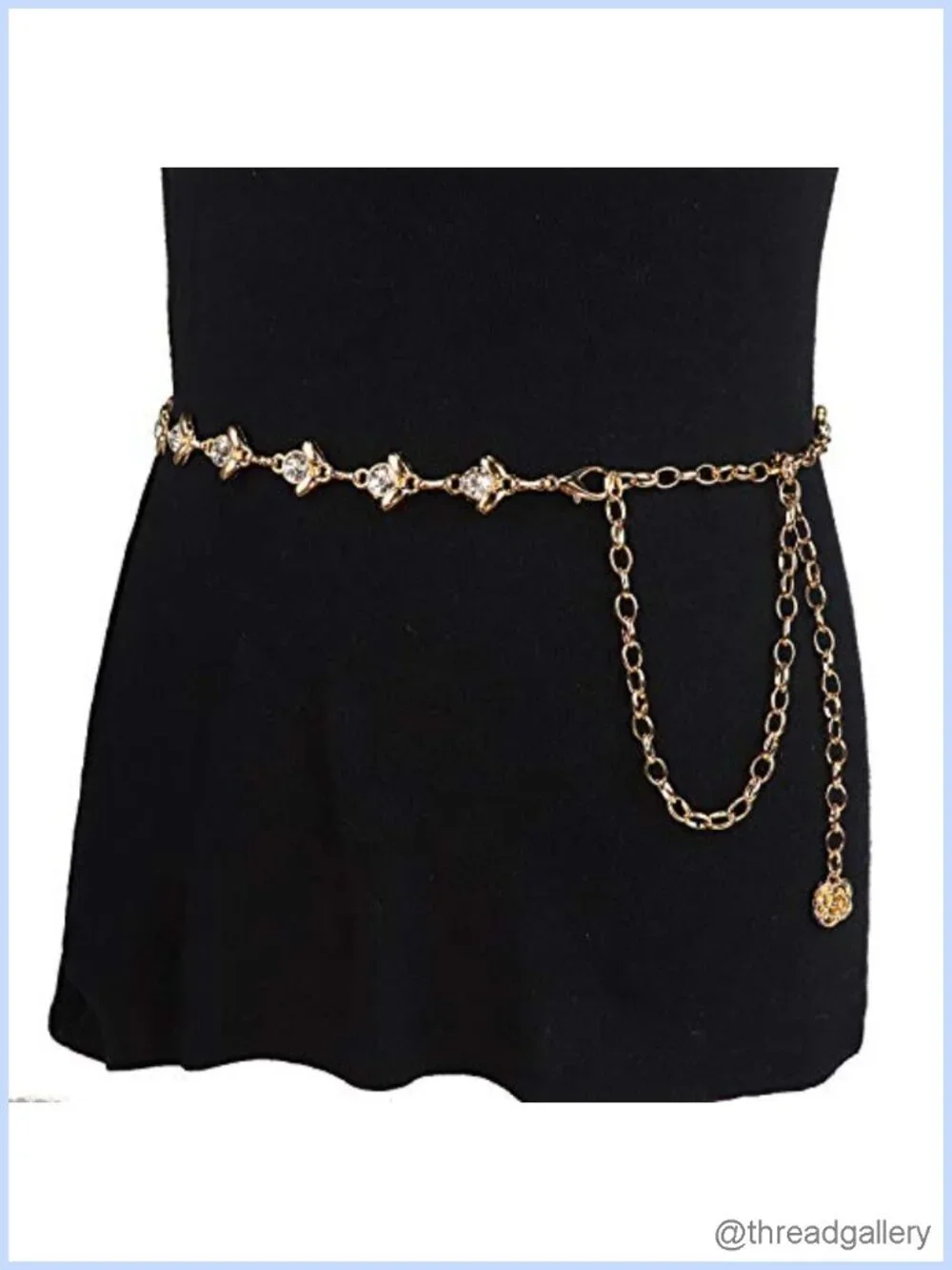 Rhinestone Waist Chain Belt Gold Tone Alloy Adjustable Body Chain for Dress